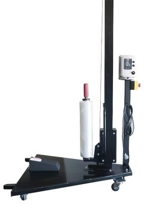 Single wrapper mast attachment for stretch wrapping applications